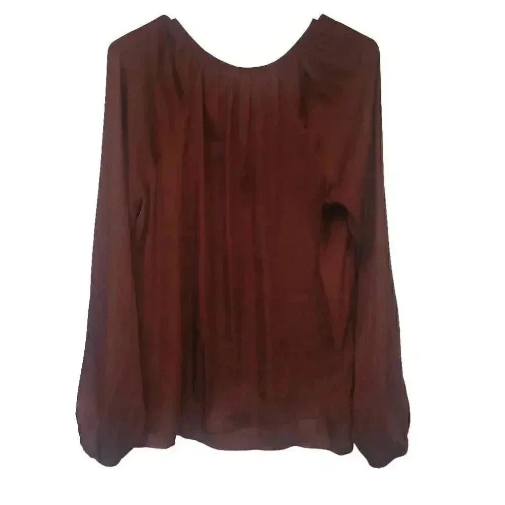 Banana Republic Women's Burnt Caramel Poly Satin Balloon Sleeve Top NEW - Picture 9 of 11
